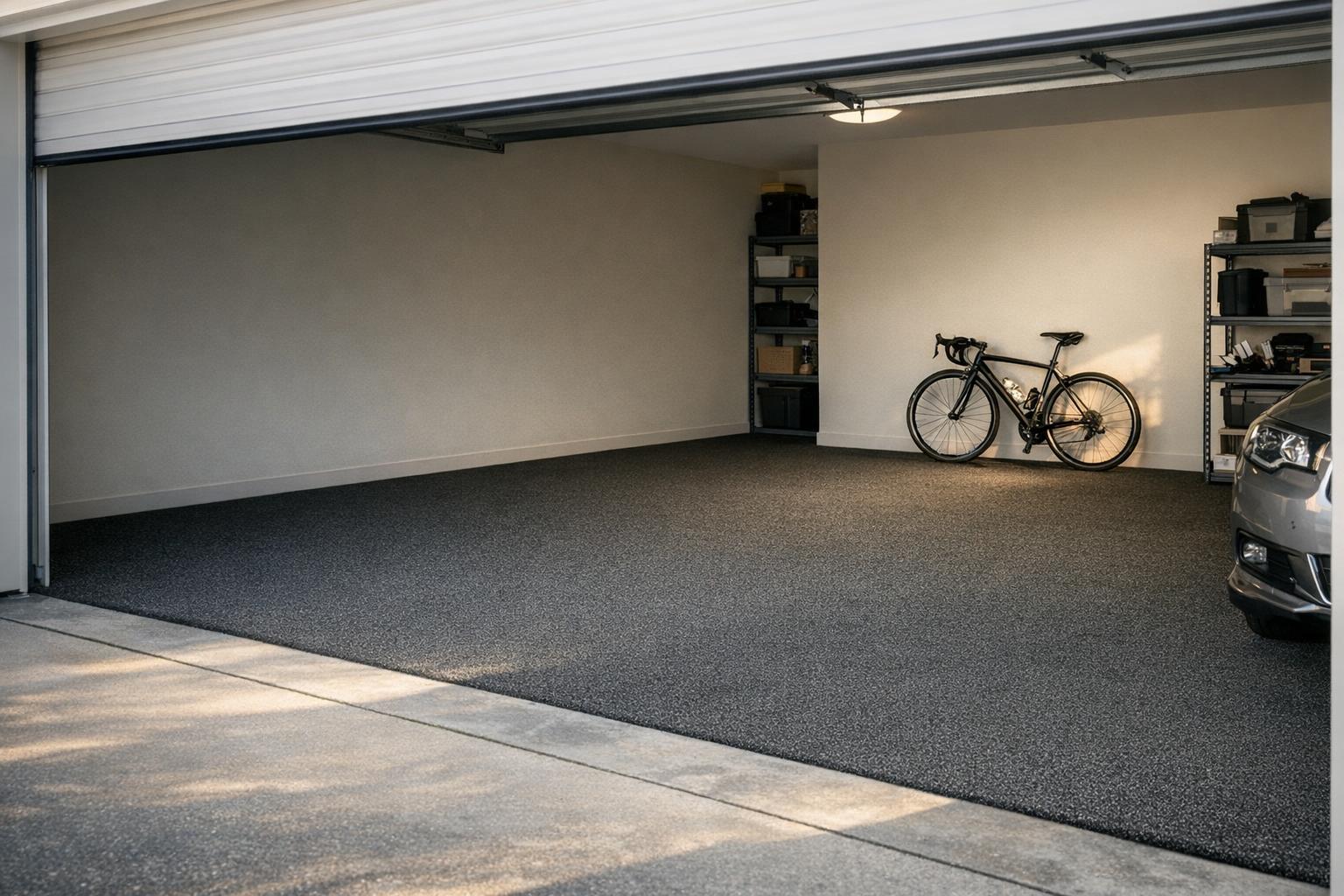 Double garage in Christchurch with charcoal garage carpet professionally installed